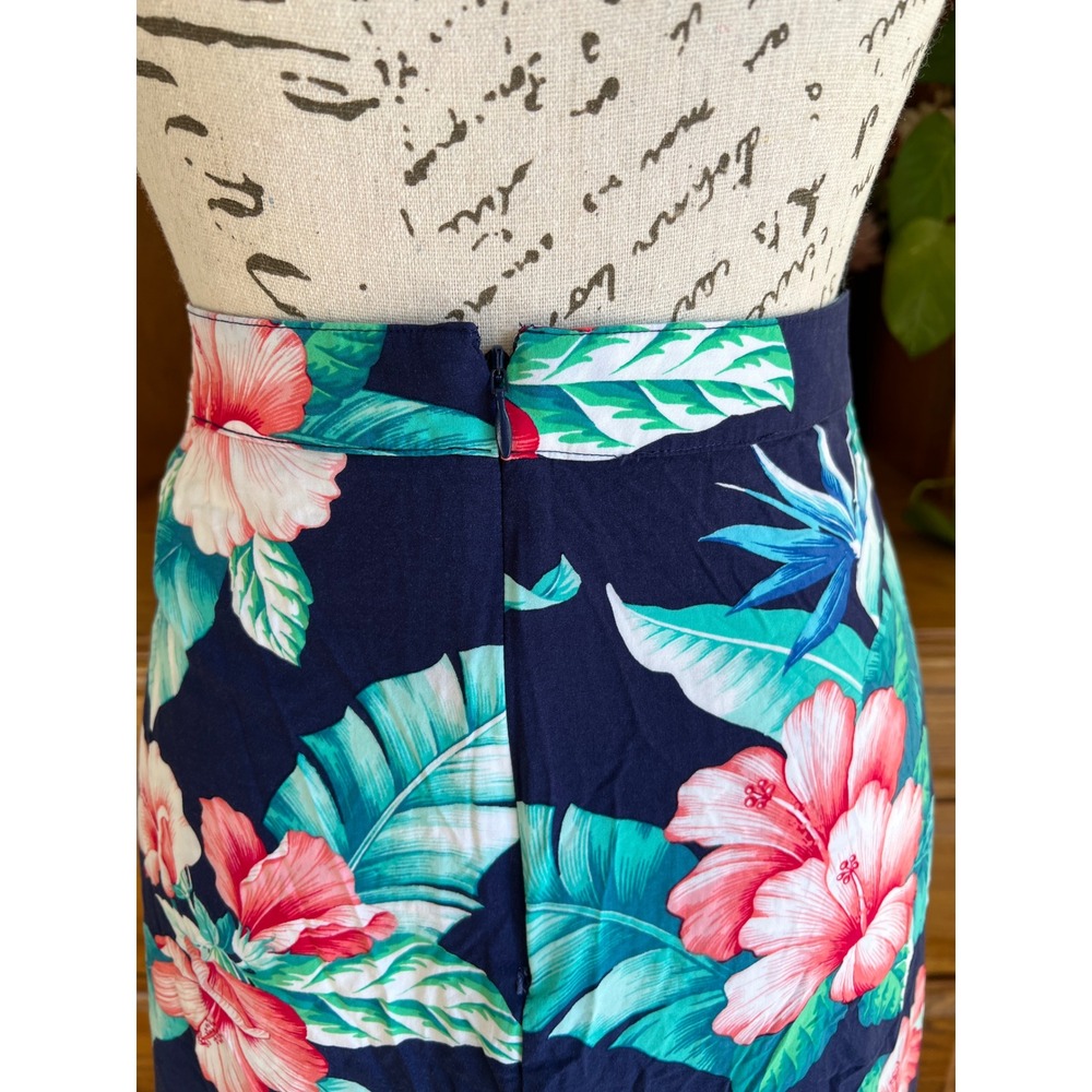 Tommy Bahama Floral Maxi Skirt Navy Blue Tropical Hibiscus Rayon Womens 14 - Picture 6 of 10